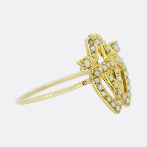 Victorian Pearl Double Heart Ring