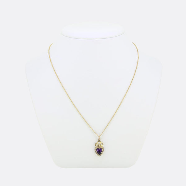 Victorian Amethyst and Pearl Heart Pendant Necklace