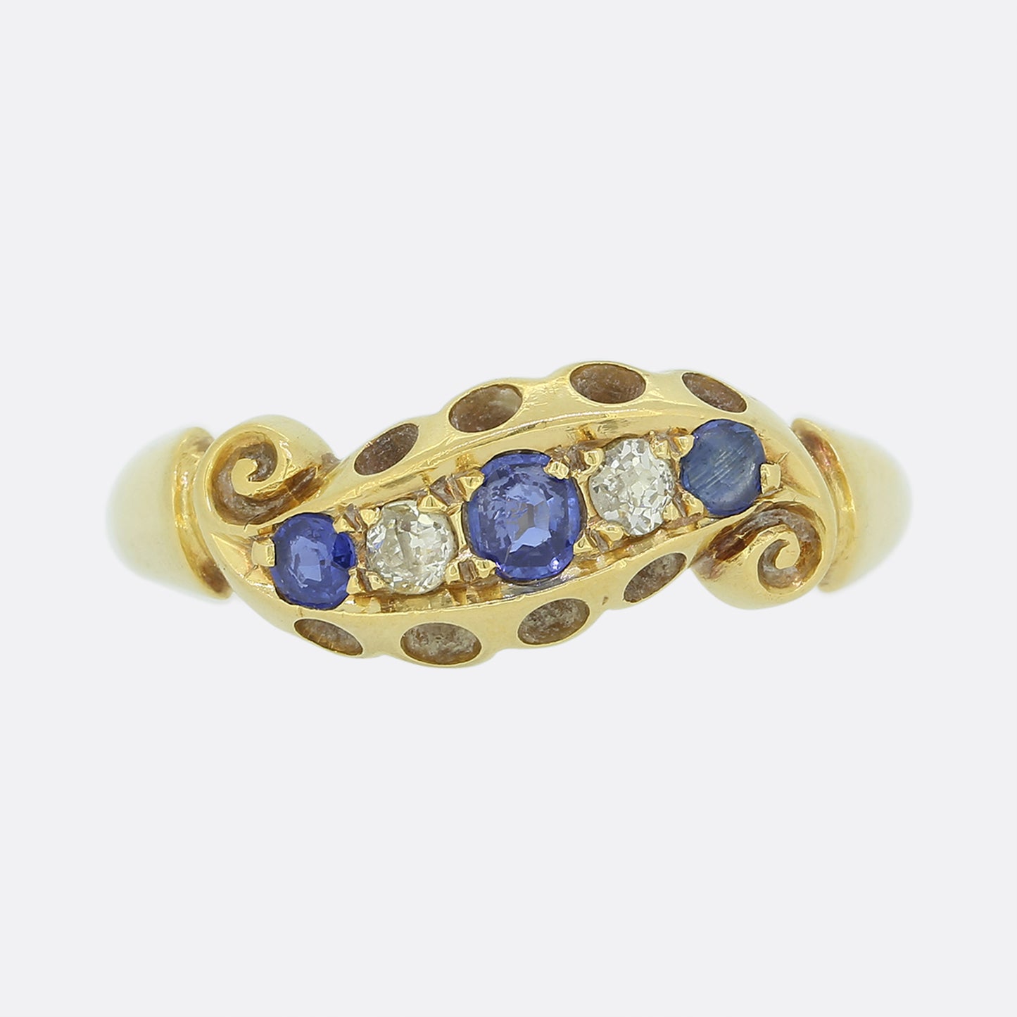 Edwardian Sapphire and Diamond Scroll Ring