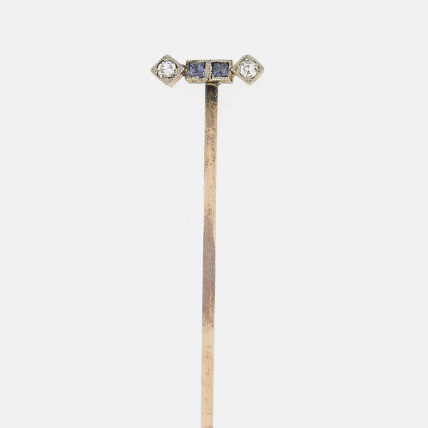 Art Deco Sapphire and Diamond Stick Pin
