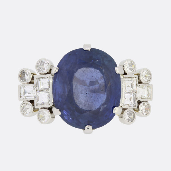 8.90 Carat Unheated Madagascan Sapphire and Diamond Ring