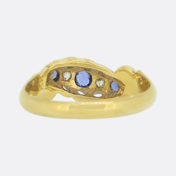 Edwardian Sapphire and Diamond Scroll Ring