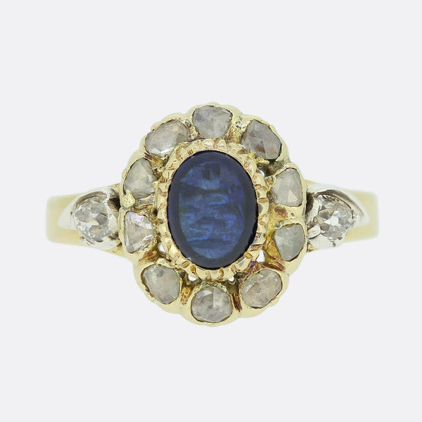 Victorian Sapphire and Rose Cut Diamond Cluster Ring