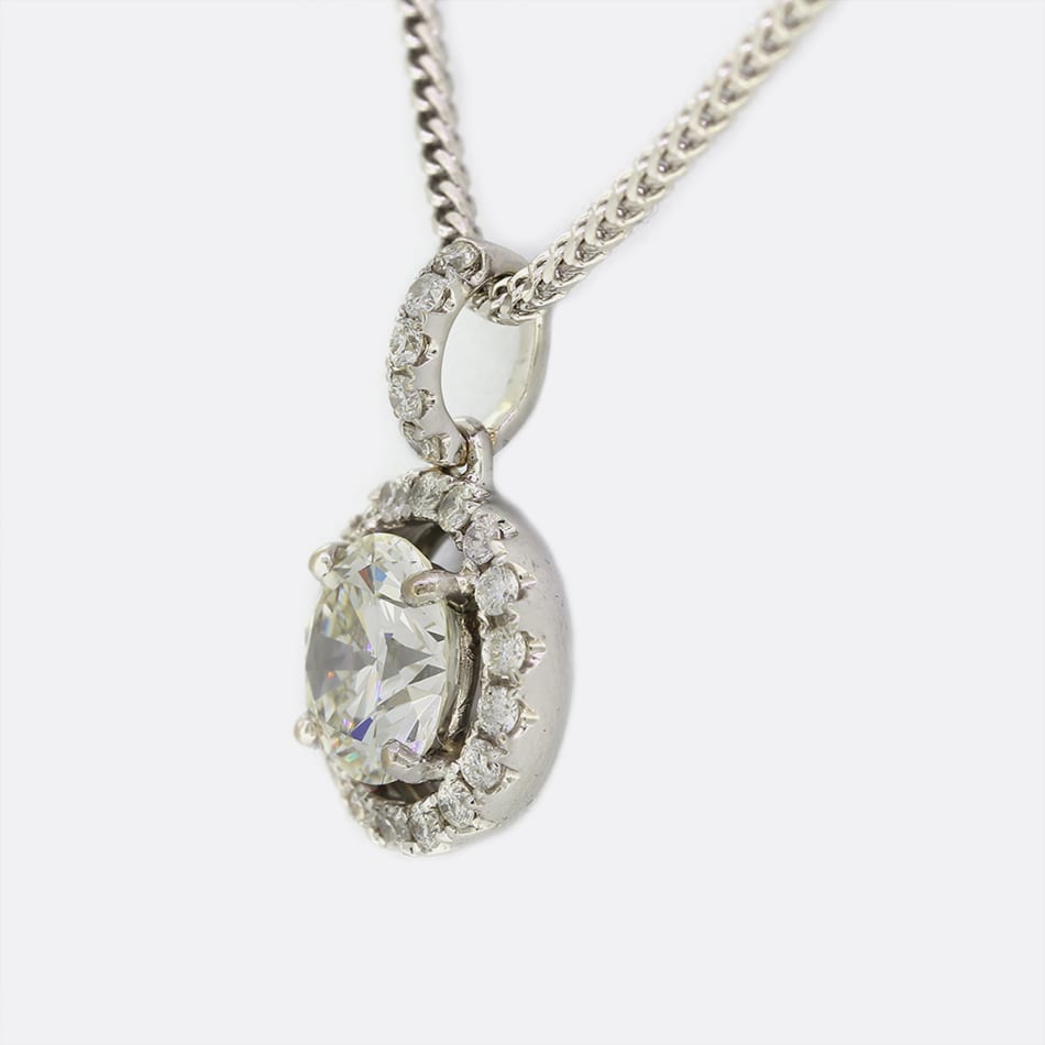 1.60 Carat Diamond Halo Pendant Necklace