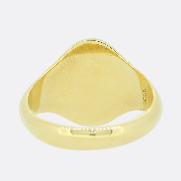 Art Deco Oval Patterned Shoulders Signet Ring