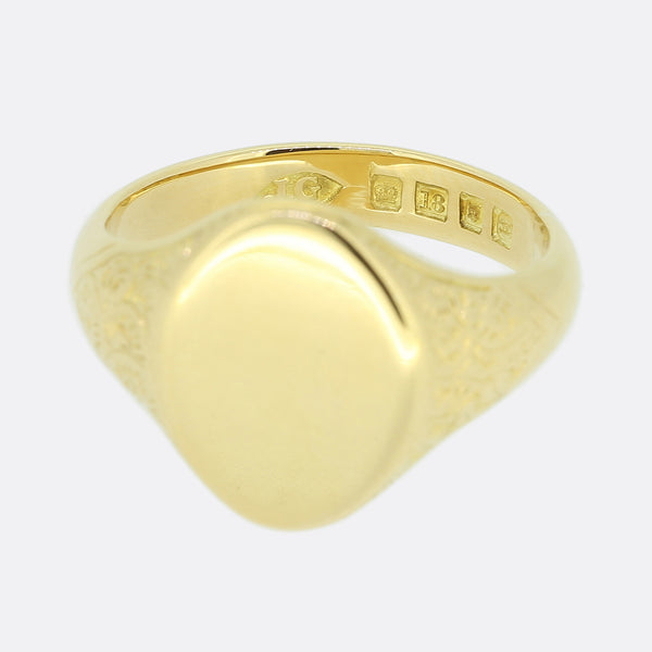 Art Deco Oval Patterned Shoulders Signet Ring