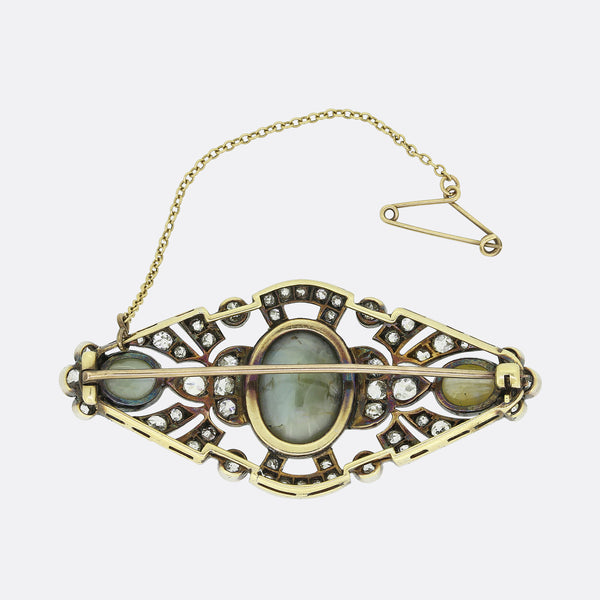 Victorian Chrysoberyl Cats Eye and Diamond Brooch