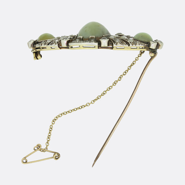 Victorian Chrysoberyl Cats Eye and Diamond Brooch