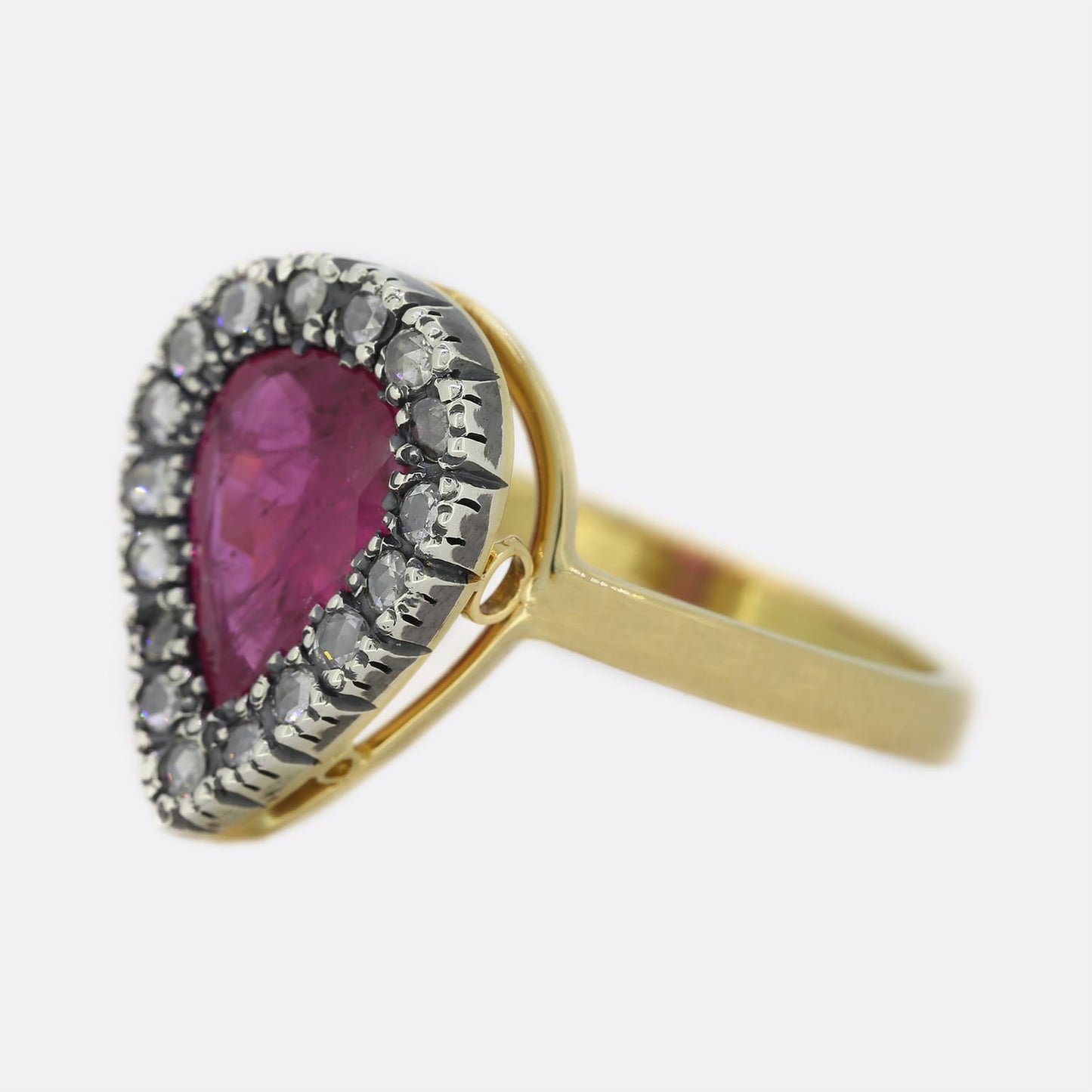 Pear Shape Ruby and Diamond Cluster Ring