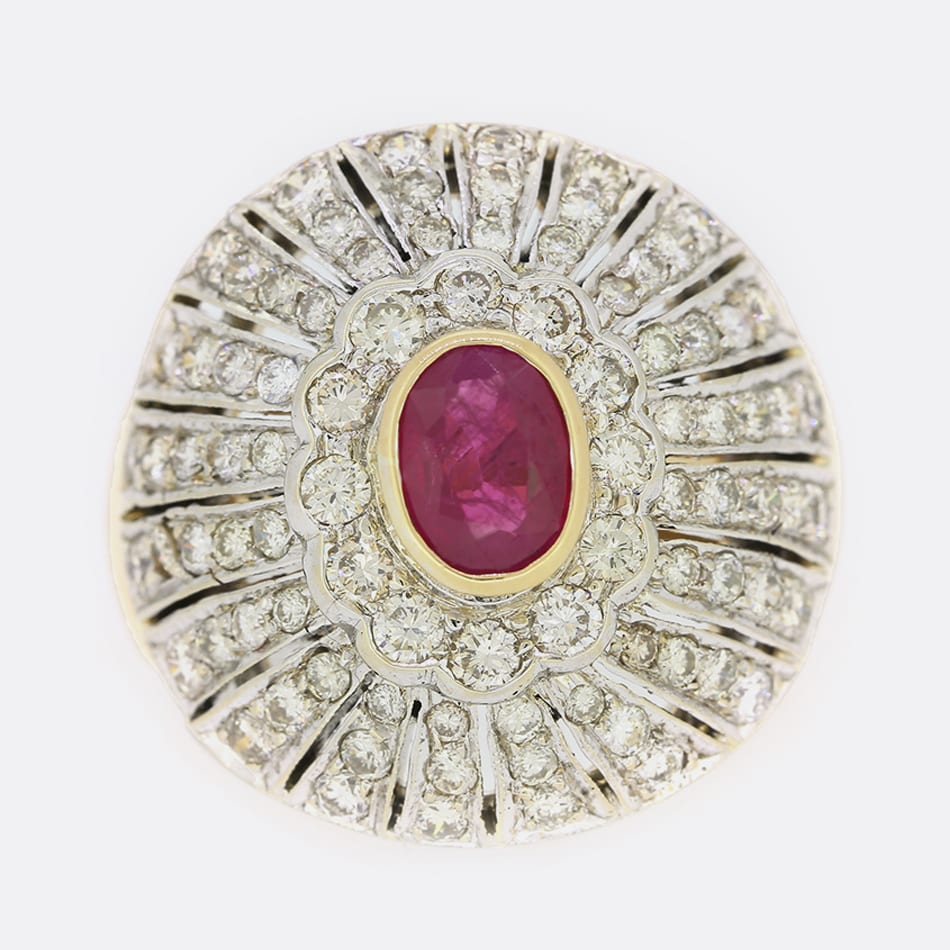 0.70 Carat Ruby and Diamond Cluster Ring