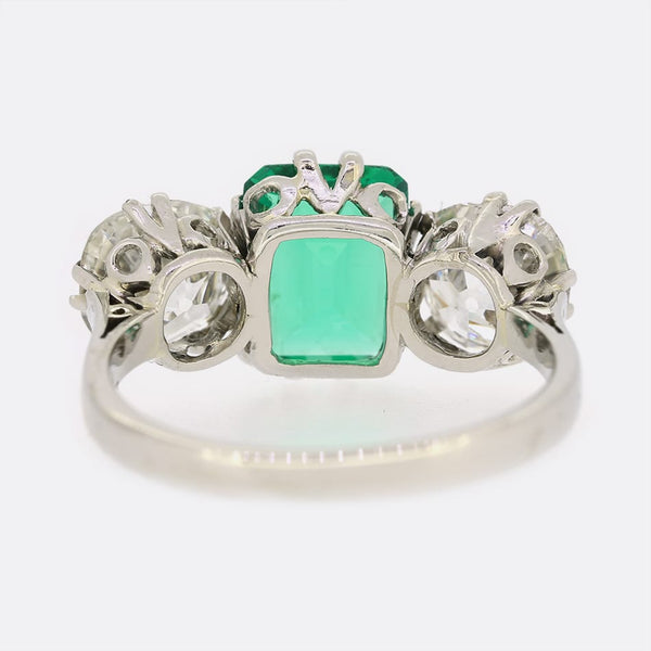 1.46 Carat Colombian Emerald and Diamond Three Stone Ring