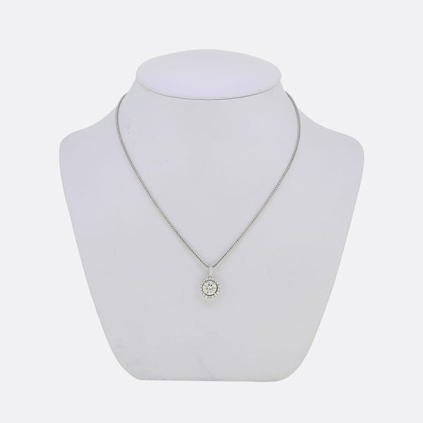 1.60 Carat Diamond Halo Pendant Necklace