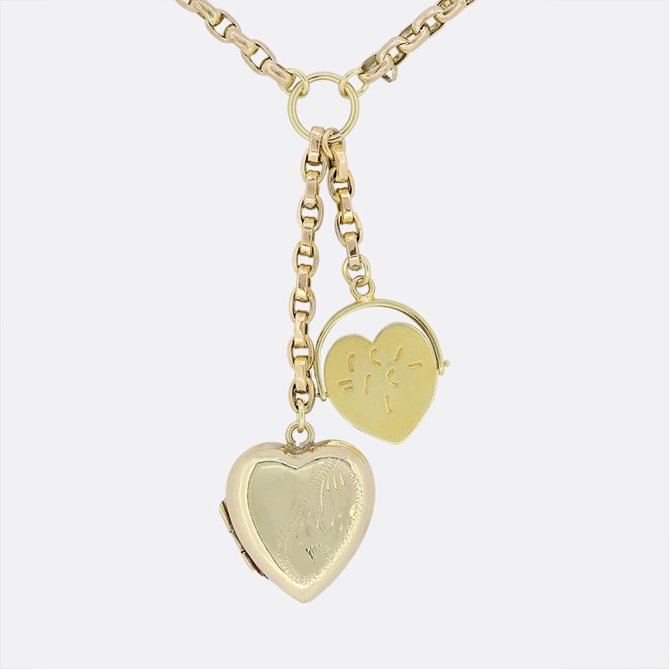 Vintage 'I Love You' Heart Spinner Charm Necklace