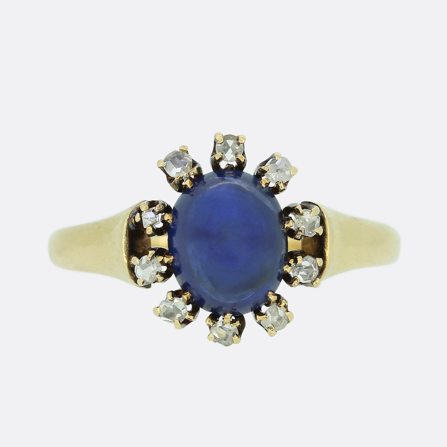Cabochon Sapphire and Rose Cut Diamond Cluster Ring