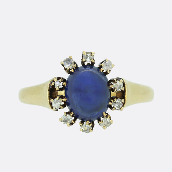 Cabochon Sapphire and Rose Cut Diamond Cluster Ring