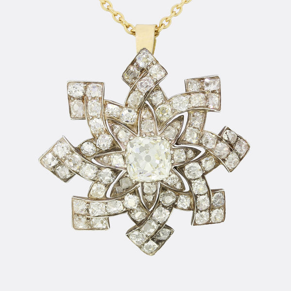 Victorian 2.95 Carat Diamond Star Pendant Necklace