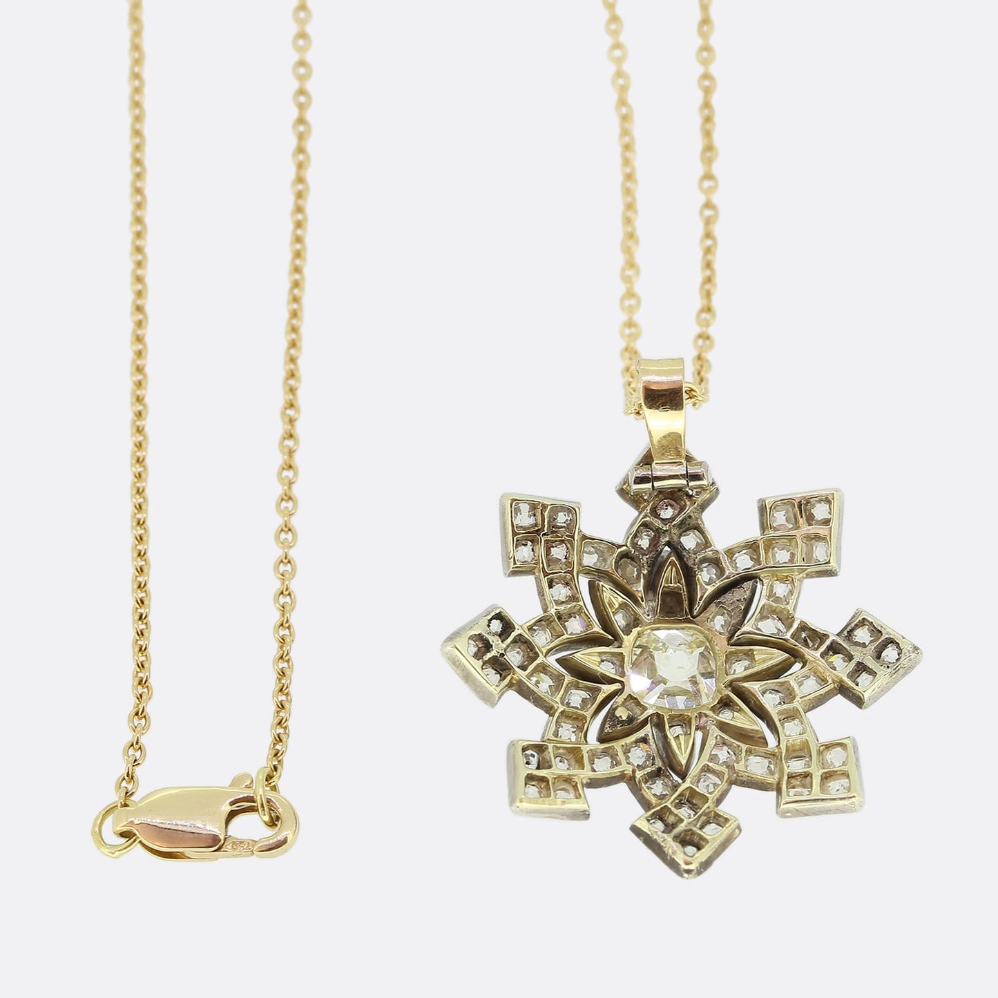 Victorian 2.95 Carat Diamond Star Pendant Necklace