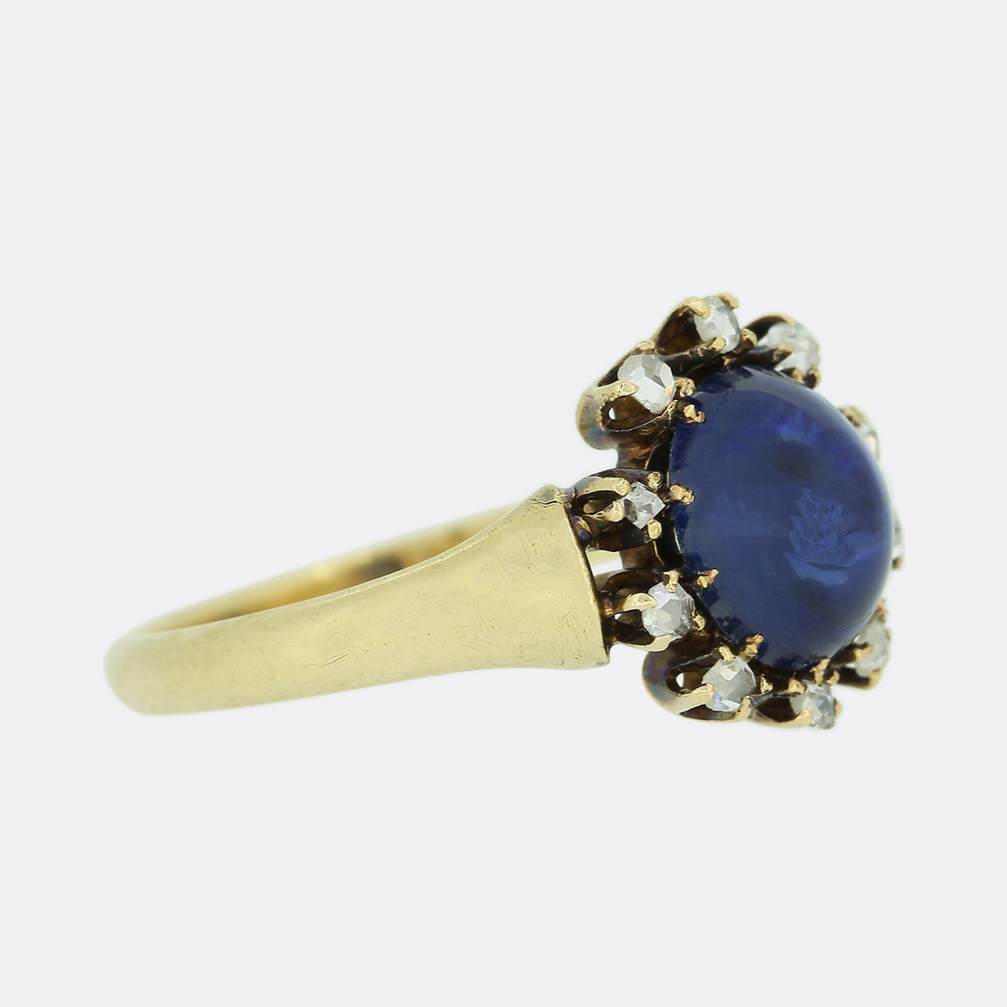 Cabochon Sapphire and Rose Cut Diamond Cluster Ring