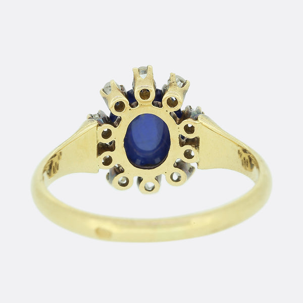Cabochon Sapphire and Rose Cut Diamond Cluster Ring