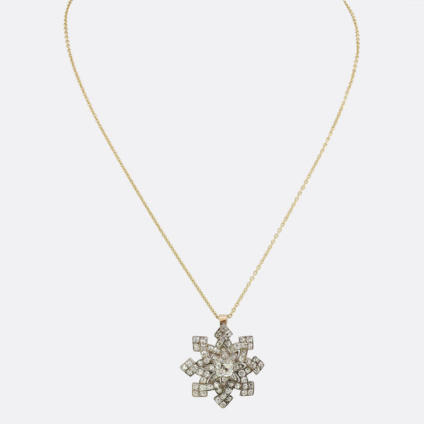 Victorian 2.95 Carat Diamond Star Pendant Necklace