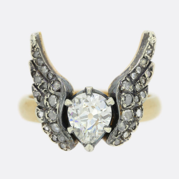 Gaetano Chiavetta 1.07 Carat Pear Shaped Diamond Winged Angel Ring