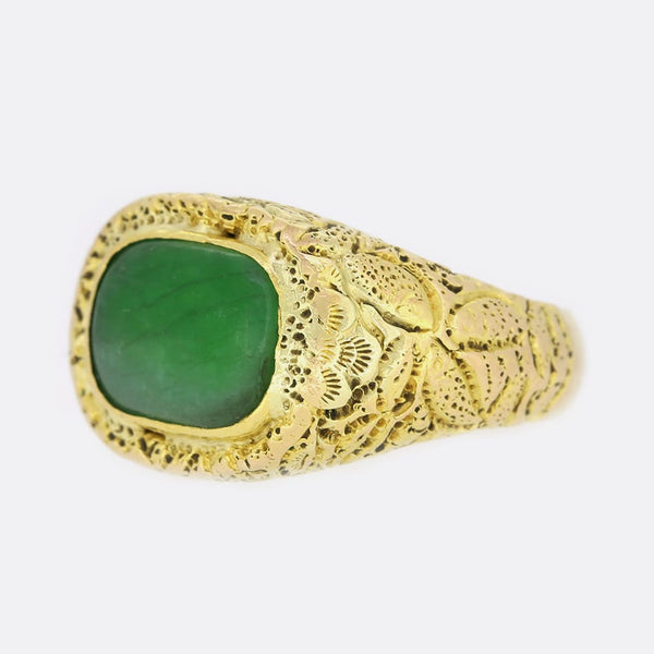 Antique Chinese Cabochon Jade Engraved Ring