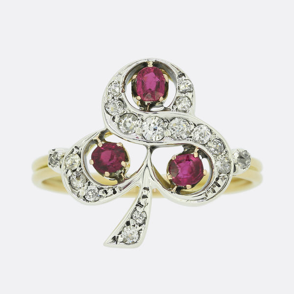Victorian Ruby and Diamond Clover Ring