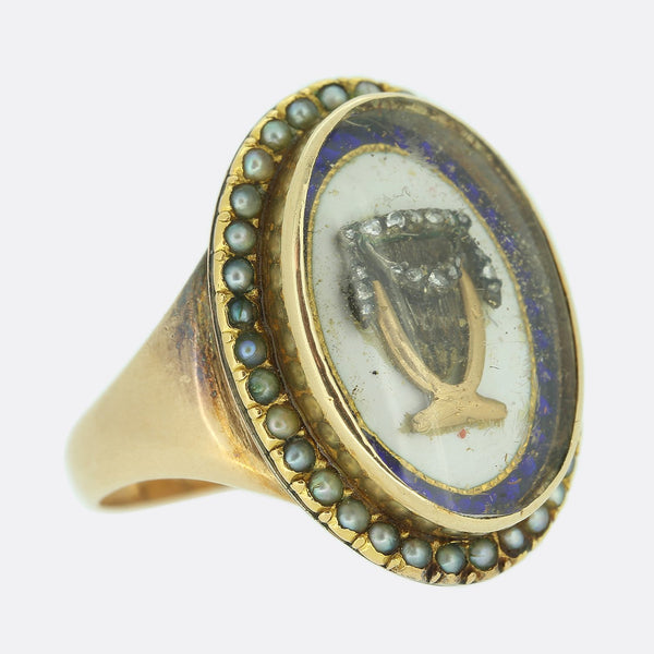 Georgian Enamelled Pearl and Diamond Urn Ring