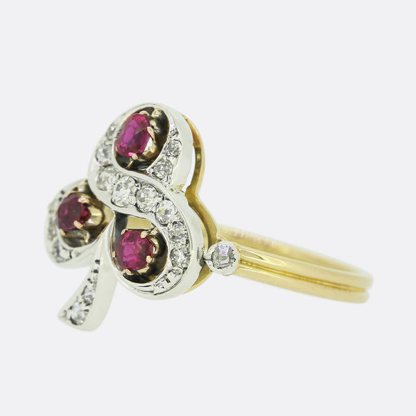 Victorian Ruby and Diamond Clover Ring