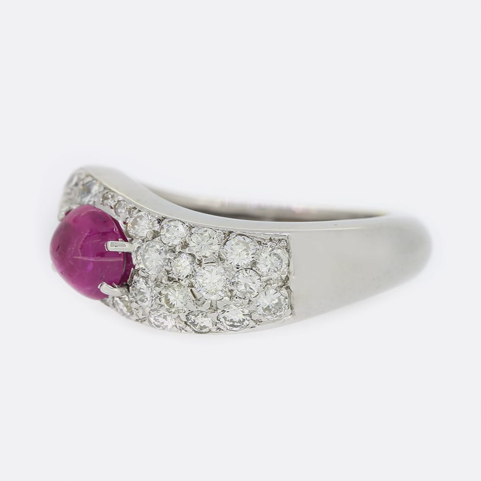 1.40 Carat Cabochon Ruby and Diamond Cluster Ring
