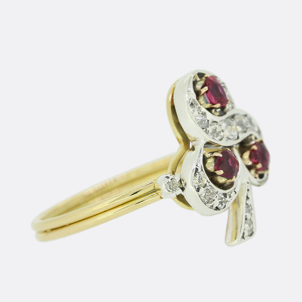 Victorian Ruby and Diamond Clover Ring