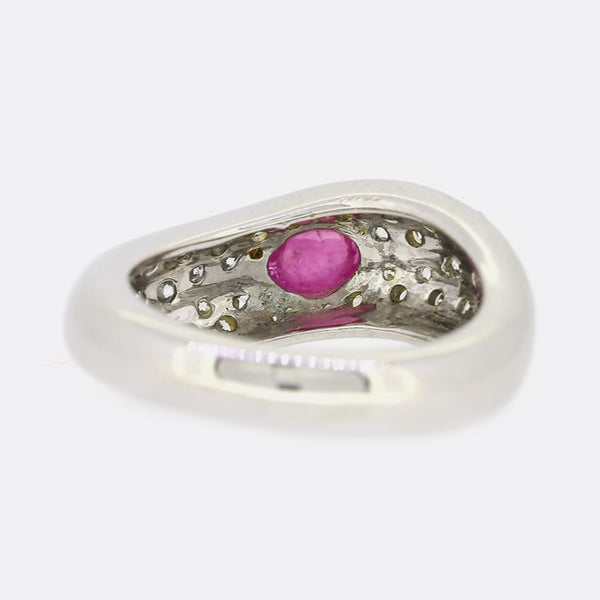 1.40 Carat Cabochon Ruby and Diamond Cluster Ring