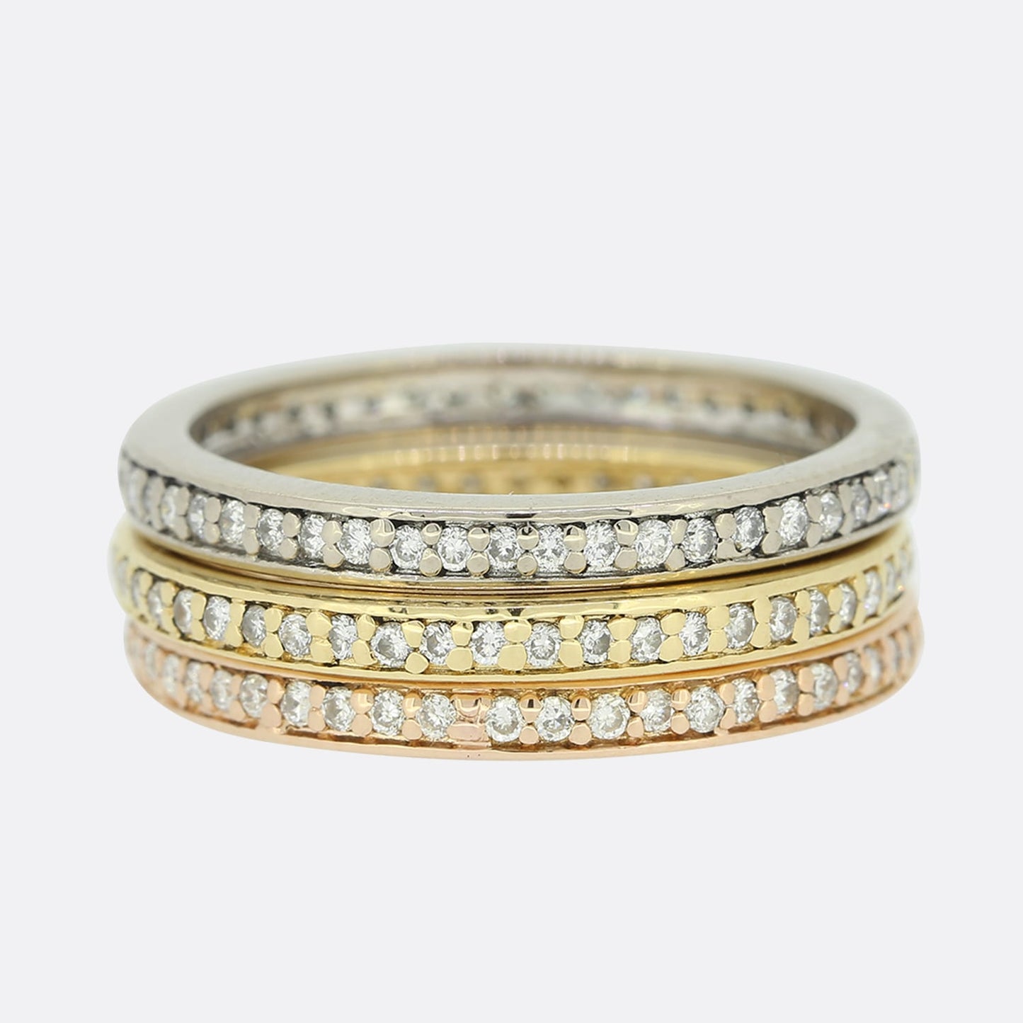 Tri Colour Diamond Stacking Rings