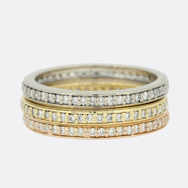 Tri Colour Diamond Stacking Rings