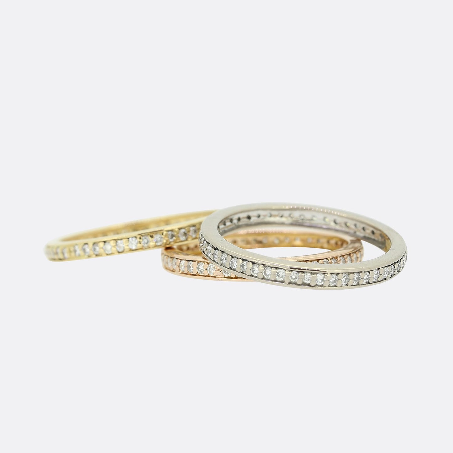 Tri Colour Diamond Stacking Rings