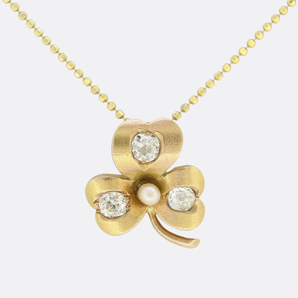Victorian Diamond and Pearl Clover Necklace