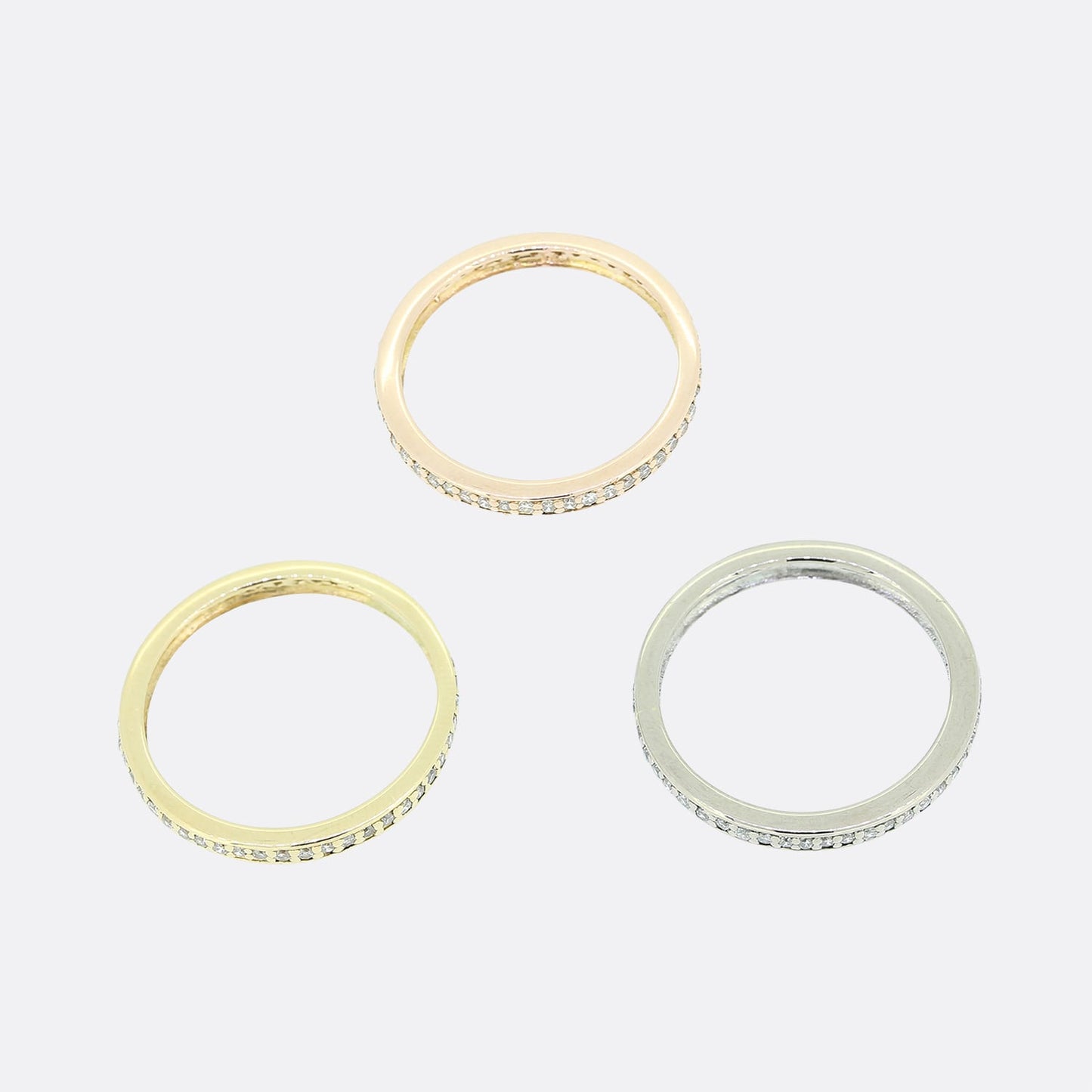 Tri Colour Diamond Stacking Rings