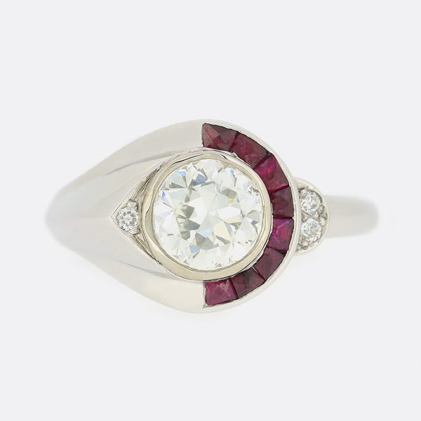 Art Deco 1.30 Carat Diamond and Ruby Ring