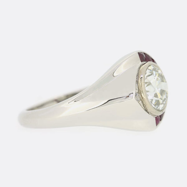 Art Deco 1.30 Carat Diamond and Ruby Ring