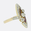 Art Deco Ruby and Old Cut Diamond Navette Ring