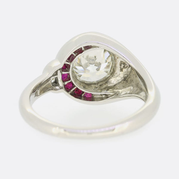 Art Deco 1.30 Carat Diamond and Ruby Ring