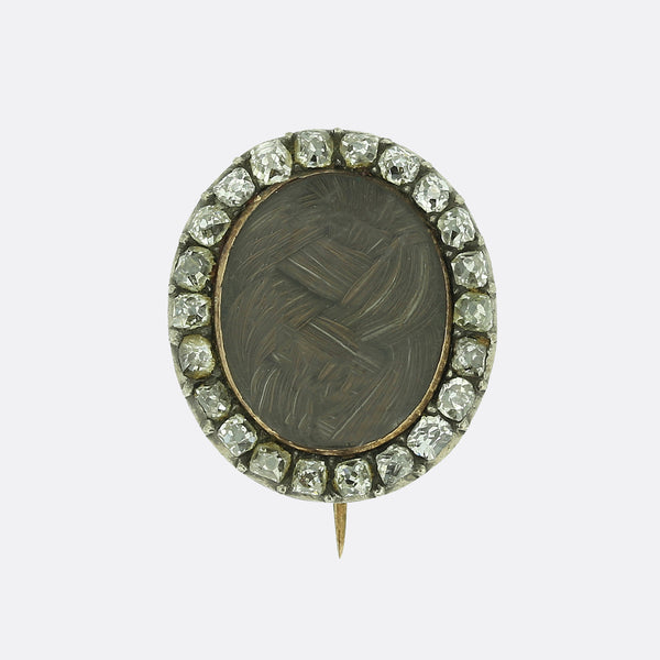 Georgian Old Cut Diamond Mourning Hair Brooch