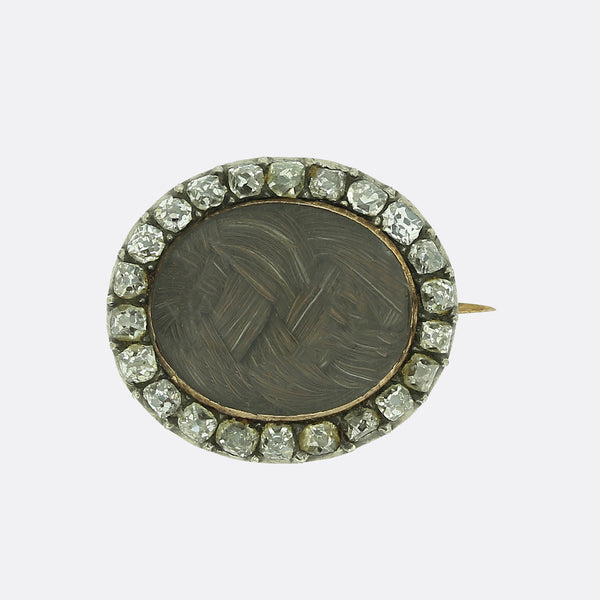 Georgian Old Cut Diamond Mourning Hair Brooch