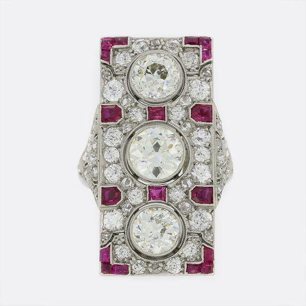Art Deco Ruby and Diamond Tablet Ring
