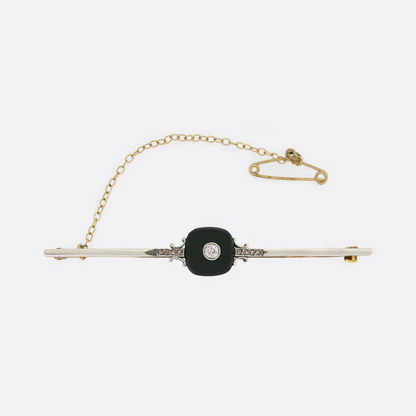 Art Deco Onyx and Diamond Bar Brooch