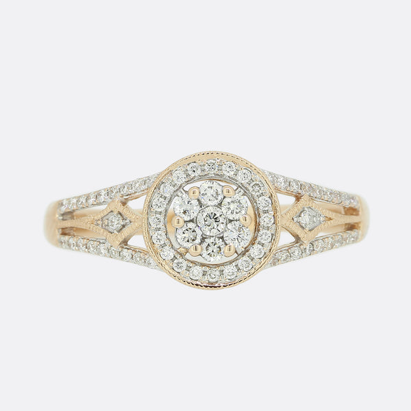 Rose Gold Diamond Halo Cluster Ring