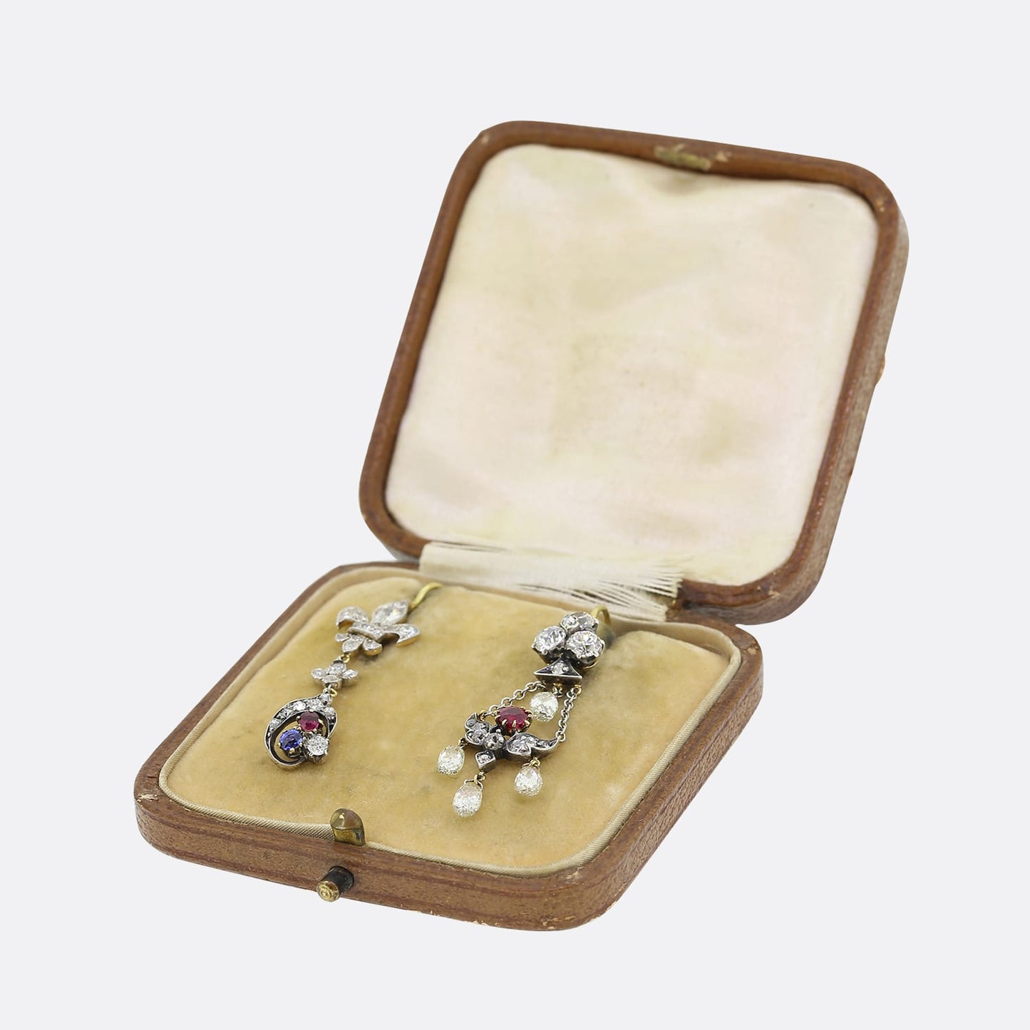 Victorian Clover and Fleur-De-Lis Diamond Drop Earrings