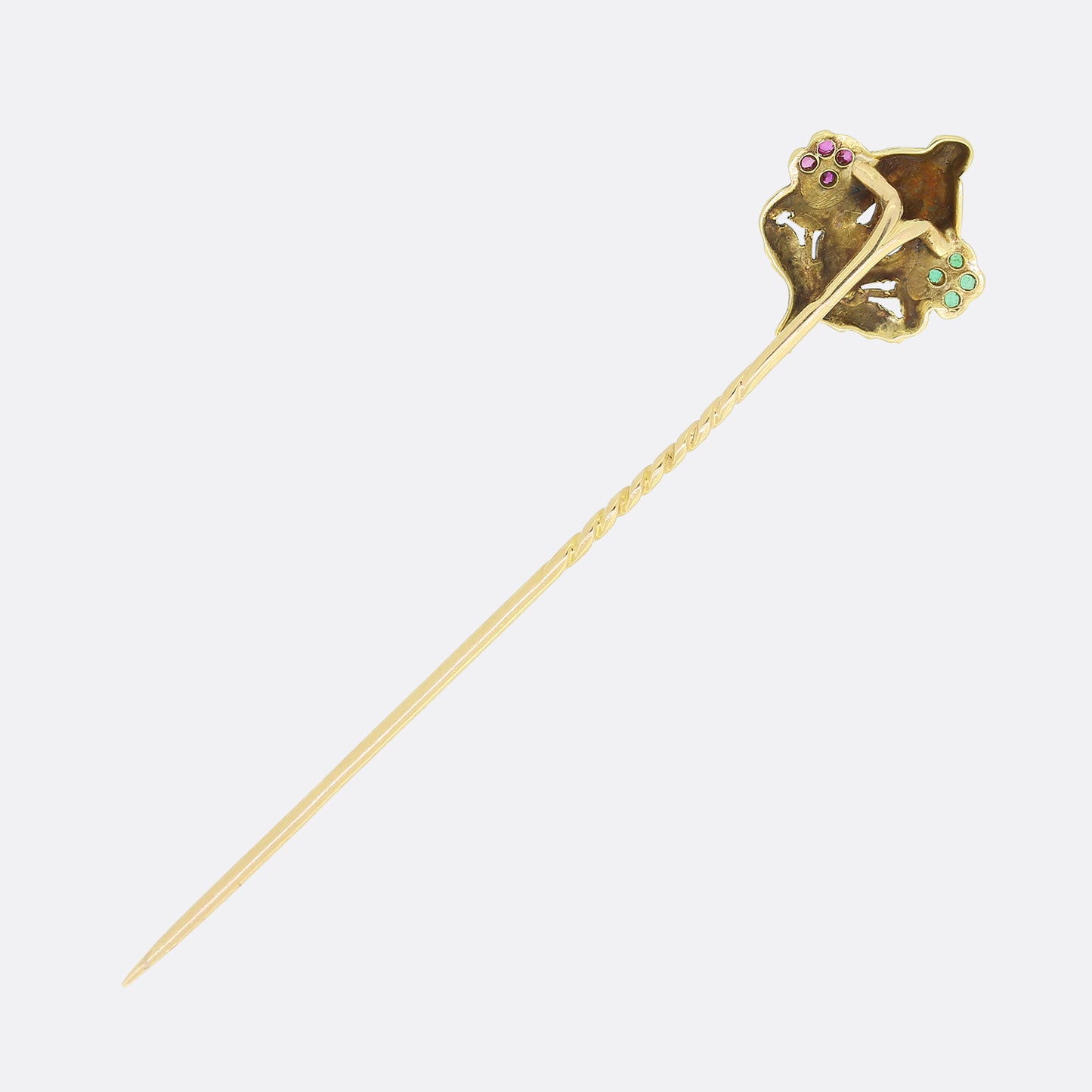 Art Nouveau French Emerald Ruby and Diamond Lady Stick Pin