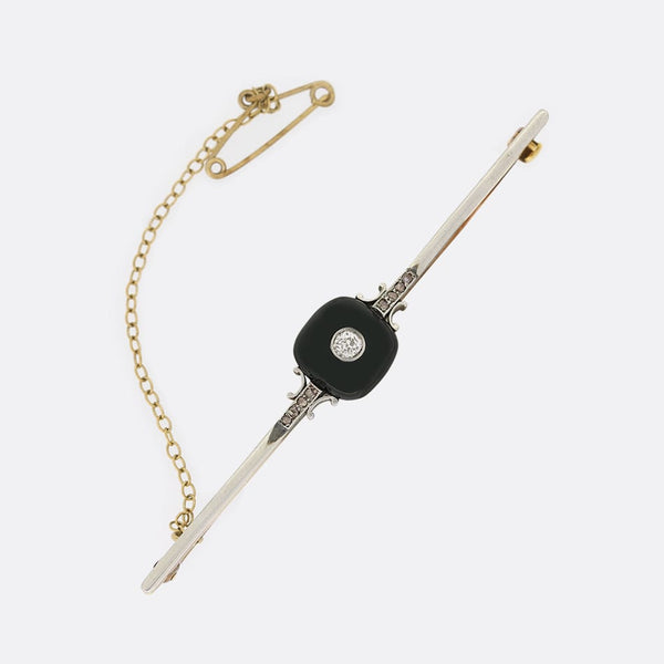 Art Deco Onyx and Diamond Bar Brooch