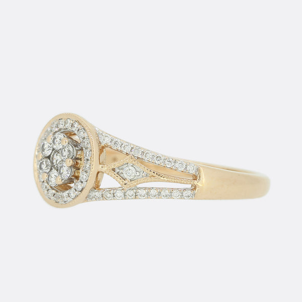 Rose Gold Diamond Halo Cluster Ring